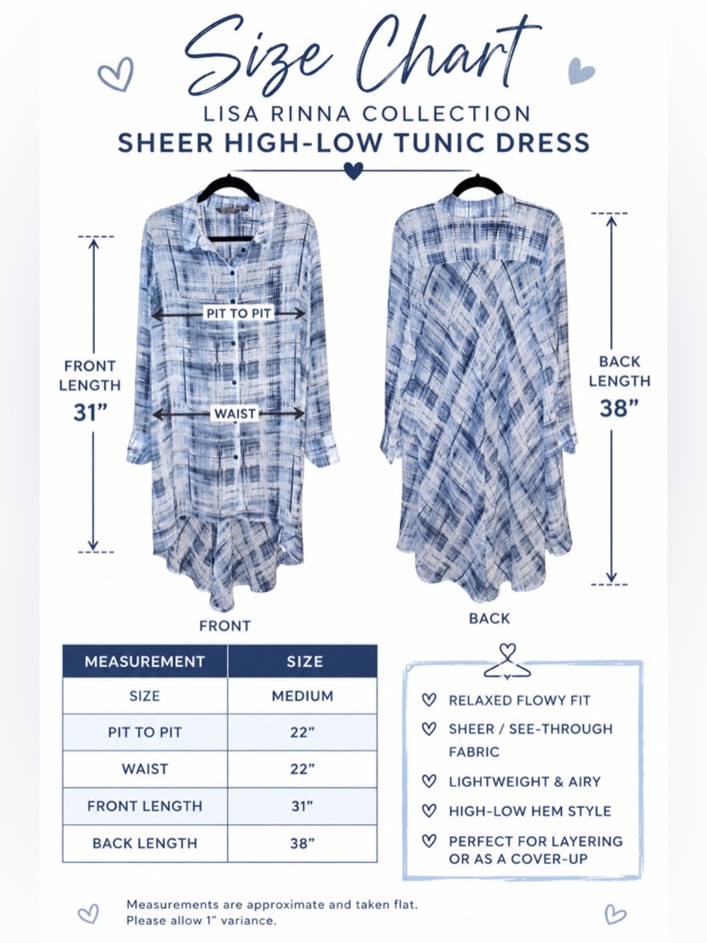 Lisa Rinna Collection Blue Abstract Sheer High-Low Tunic Dress Sizeโ Medium - Picture 5 of 5